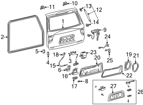 2001 Toyota Sequoia Lift Gate Cylinder & Keys Diagram for 69055-34020