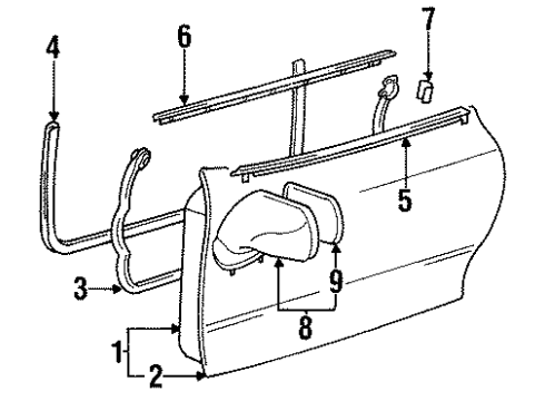 1996 Toyota Supra Door & Components, Outside Mirrors Weatherstrip On Body Diagram for 62312-14070
