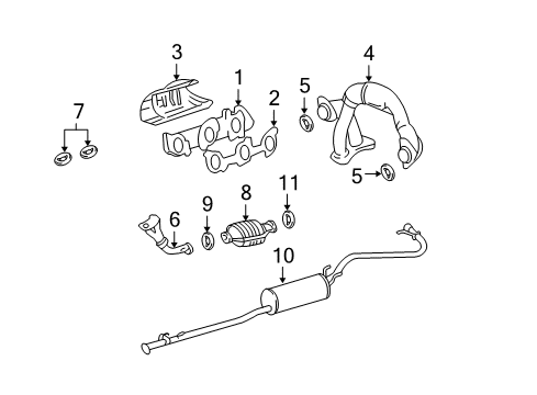 1998 Toyota Tacoma Exhaust Components Muffler & Pipe Diagram for 17430-0C080