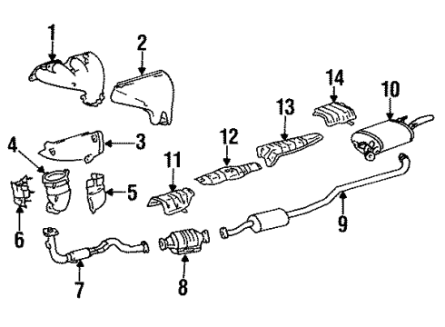 1993 Toyota Corolla Exhaust Components Muffler & Pipe Bracket Diagram for 17508-15050
