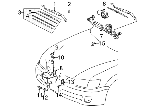 2000 Toyota Camry Wiper & Washer Components Blade Assembly Diagram for 85222-AA010