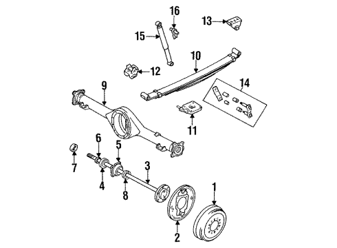 1989 Toyota Pickup Rear Suspension Components Leaf Spring Seat Diagram for 48046-35140