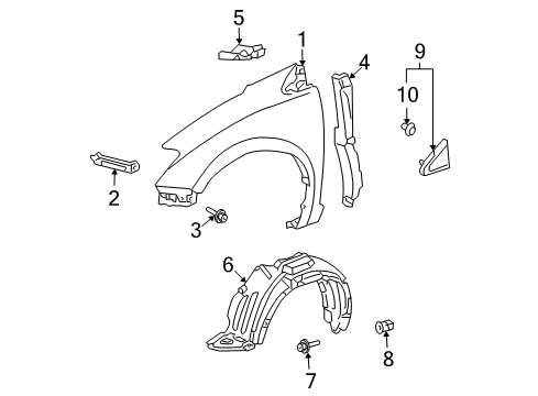 2005 Toyota Sienna Fender & Components, Exterior Trim Fender Diagram for 53811-AE030