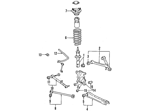 1992 Toyota Cressida Rear Suspension Components, Lower Control Arm, Upper Control Arm, Ride Control, Stabilizer Bar Strut Bushings Diagram for 48725-22110