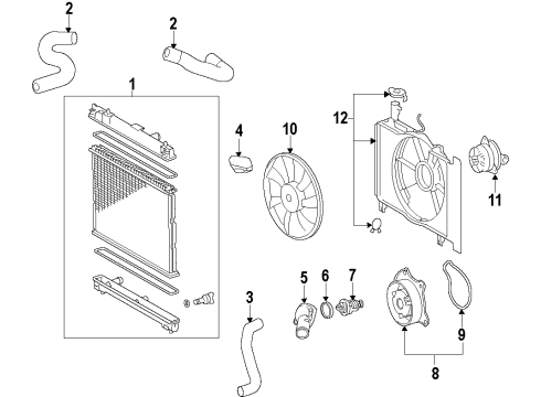 2014 Scion xD Cooling System, Radiator, Water Pump, Cooling Fan Fan Shroud Diagram for 16711-37050
