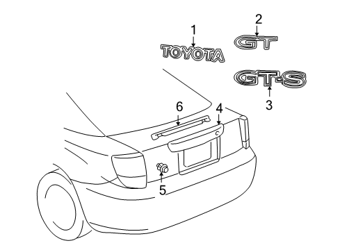 2000 Toyota Celica Exterior Trim - Lift Gate Nameplate Diagram for 75444-2B430