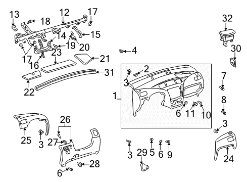 2003 Toyota Prius Cluster & Switches, Instrument Panel Lower Bracket Bolt Diagram for 90080-11153