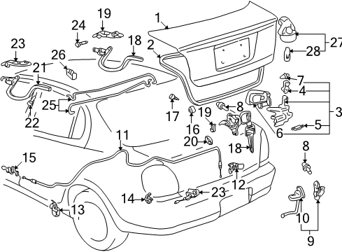 2003 Toyota Prius Trunk Lid Lock Assembly Diagram for 64610-47020
