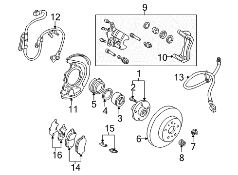 2001 Lexus ES300 Brake Components Axle Nut Diagram for 90178-22001