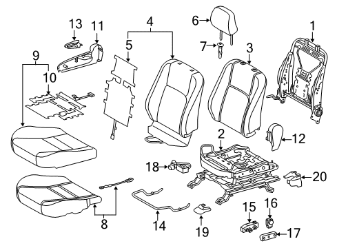 2013 Lexus CT200h Passenger Seat Components Slide Knob Diagram for 84921-60190-C0