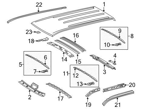 2009 Toyota Sequoia Roof & Components, Exterior Trim Roof Panel Diagram for 63111-0C160