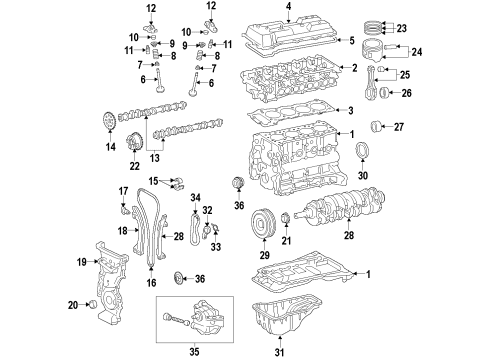 2014 Lexus CT200h Engine Parts, Mounts, Cylinder Head & Valves, Camshaft & Timing, Oil Pan, Oil Pump, Crankshaft & Bearings, Pistons, Rings & Bearings, Variable Valve Timing Crankshaft Diagram for 13401-0T031