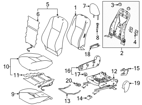 2015 Toyota Highlander Passenger Seat Components Cushion Cover Diagram for 71071-0E230-B2