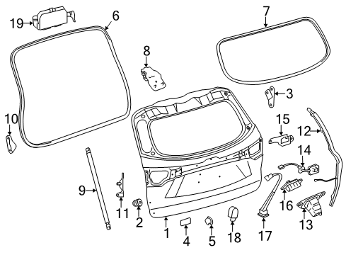 2018 Toyota Highlander Lift Gate Lift Cylinder Lower Bracket Diagram for 68904-0E020