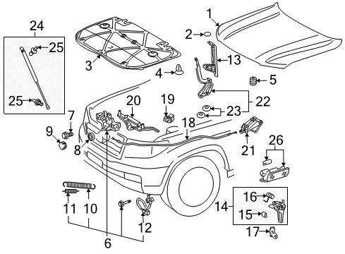 2008 Toyota Land Cruiser Hood & Components Release Lever Diagram for 53601-52010-E5