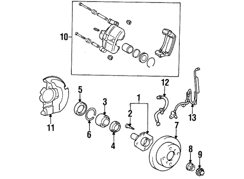 1998 Toyota Tercel Anti-Lock Brakes Sensor, Speed, Rear LH Diagram for 89546-10030