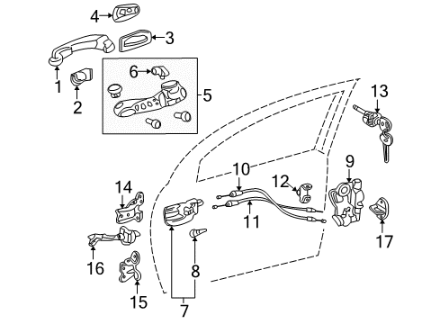2007 Toyota Corolla Front Door - Lock & Hardware Control Cable Diagram for 69710-02020