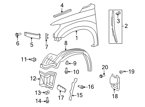 2016 Toyota Sequoia Fender & Components, Exterior Trim Liner Extension Diagram for 53806-0C030