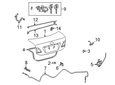 2010 Toyota Corolla Trunk Lid Lock Assembly Diagram for 64600-02040