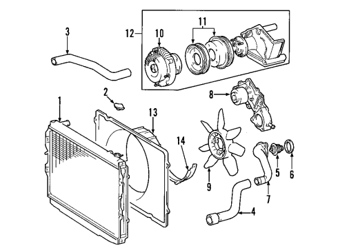 2002 Toyota Tundra Cooling System, Radiator, Water Pump, Cooling Fan Pulley Diagram for 16372-65010