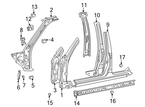 2000 Toyota 4Runner Center Pillar & Rocker, Hinge Pillar Mount Bracket Diagram for 61035-35010