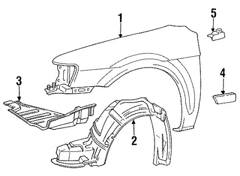 1994 Toyota Tercel Fender & Components, Exterior Trim Fender Sub-Assy, Front RH Diagram for 53801-16370