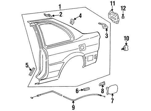 1997 Toyota Paseo Fuel Door Cable Sub-Assy, Fuel Lid Lock Control Diagram for 77035-16240