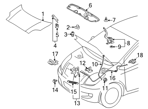 2007 Toyota Yaris Hood & Components Support Rod Diagram for 53440-52140