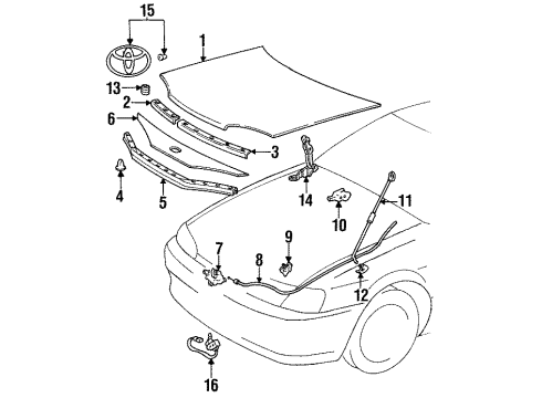1995 Toyota Paseo Hood & Components Cable Assy, Hood Lock Control Diagram for 53630-16280