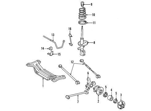 2003 Toyota Highlander Rear Suspension Components, Lower Control Arm, Stabilizer Bar Hub & Bearing Diagram for 42450-48011