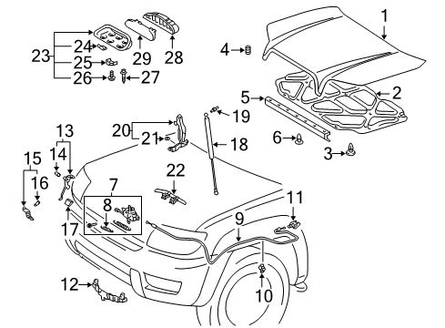 2005 Toyota 4Runner Hood & Components Release Cable Clip Diagram for 90467-11061