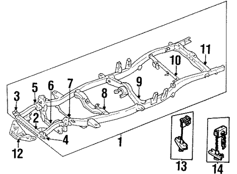 1993 Toyota Pickup Frame & Components Crossmember, Frame, Rear Diagram for 51291-35100
