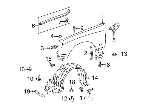 2005 Lexus IS300 Fender & Components Lower Seal Diagram for 53882-16030