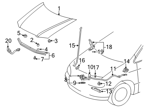 1999 Toyota Sienna Hood & Components Release Cable Protector Diagram for 53526-08010