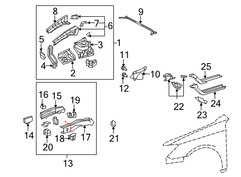 2008 Lexus ES350 Structural Components & Rails Inner Reinforcement Diagram for 57043-33020
