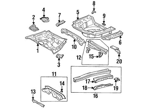 1996 Toyota Tercel Rear Body - Floor & Rails Muffler Bracket Diagram for 58034-16030