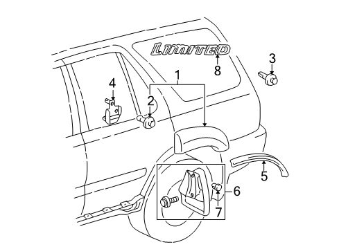 2000 Toyota 4Runner Exterior Trim - Quarter Panel Nameplate Diagram for 75455-35020