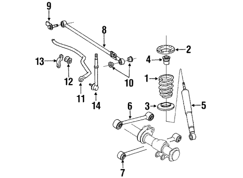 1990 Toyota 4Runner Rear Suspension Components, Lower Control Arm, Upper Control Arm, Stabilizer Bar Bush, STABILIZER Diagram for 48815-14030