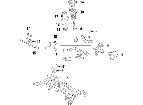 2009 Toyota Matrix Rear Suspension Components, Lower Control Arm, Upper Control Arm, Stabilizer Bar Lower Control Arm Diagram for 48720-12110