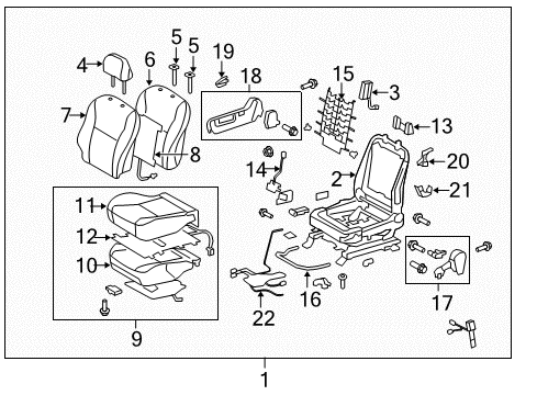 2011 Toyota Corolla Passenger Seat Components Cushion Assembly Diagram for 71002-02Y01-B0
