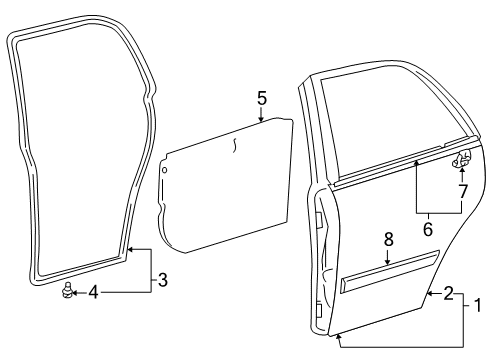 1999 Toyota Corolla Rear Door & Components, Exterior Trim Door Shell Diagram for 67004-02110