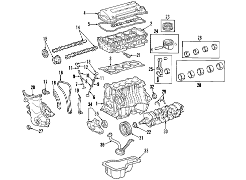 2002 Toyota MR2 Spyder Engine Parts, Mounts, Cylinder Head & Valves, Camshaft & Timing, Oil Pan, Oil Pump, Crankshaft & Bearings, Pistons, Rings & Bearings Slider Diagram for 13559-0D010