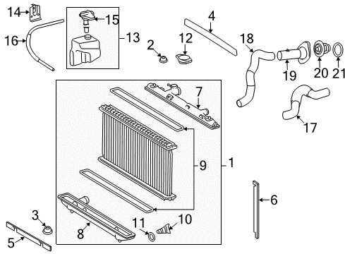 2011 Toyota Camry Radiator & Components Radiator Assembly Seal Diagram for 16562-28010