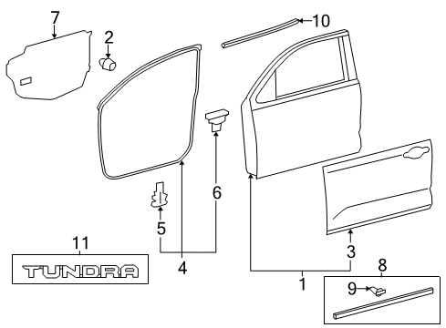 2016 Toyota Tundra Front Door & Components, Exterior Trim Outer Panel Diagram for 67112-0C040