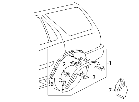 2001 Toyota 4Runner Exterior Trim - Quarter Panel Wheel Opening Molding Clip Diagram for 75049-35070