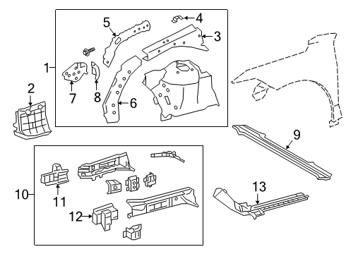 2020 Toyota Avalon Structural Components & Rails Fender Mounting Bracket Diagram for 53822-07020