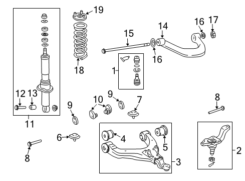 1998 Toyota Tacoma Front Suspension Components, Lower Control Arm, Upper Control Arm, Stabilizer Bar Strut Diagram for 48510-09270