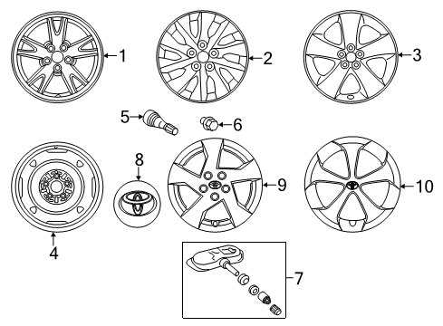 2012 Toyota Prius Wheels, Covers & Trim Wheel, Alloy Diagram for 42611-47360