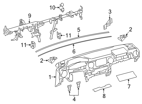 2017 Toyota Tacoma Cluster & Switches, Instrument Panel Reinforcement Side Bracket Diagram for 61183-04020