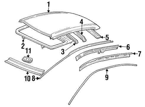 1995 Toyota Corolla Roof & Components Drip Molding Diagram for 75551-12490